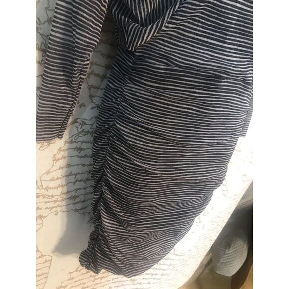 Women's Weston Wear Black Grey Striped Ruched Midi Dress sz Small.   Z - Picture 4 of 10